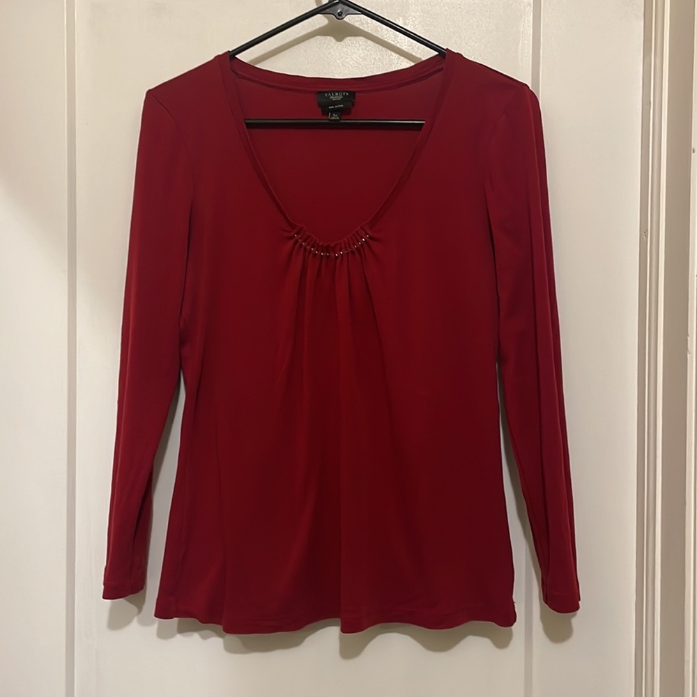 Talbots Embellished Scoop Neck Top | Pima Cotton | size Lp - Picture 3 of 8